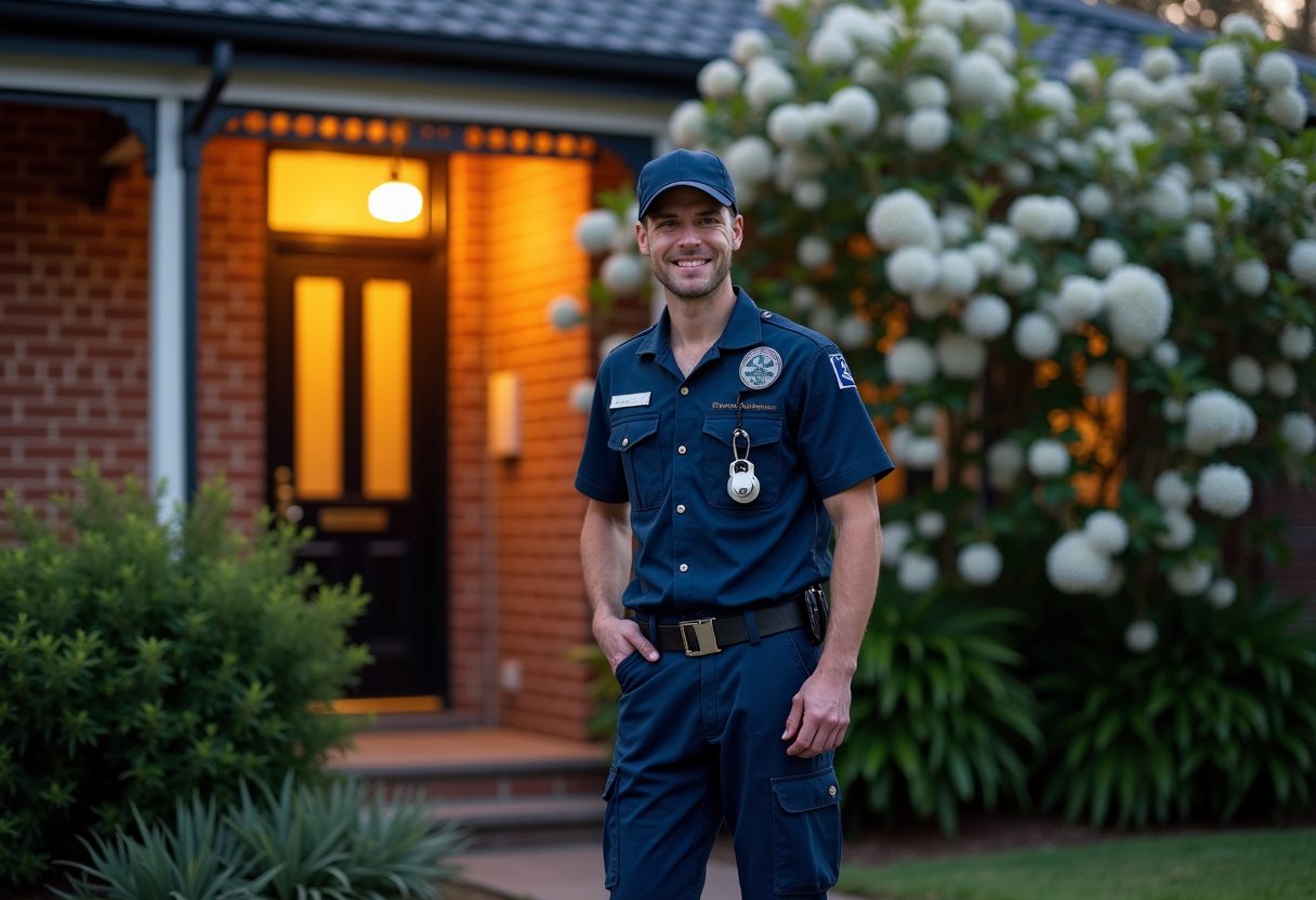 Locksmith opening a Federation home's front door at dusk — Baulkham Hills